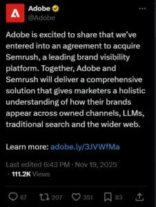 Screenshot 3Adobe Acquire Semrush in November 2025