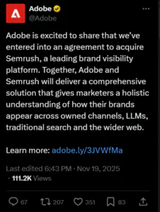 Screenshot 3Adobe Acquire Semrush in November 2025 Screenshot 3Adobe Acquire Semrush in November 2025